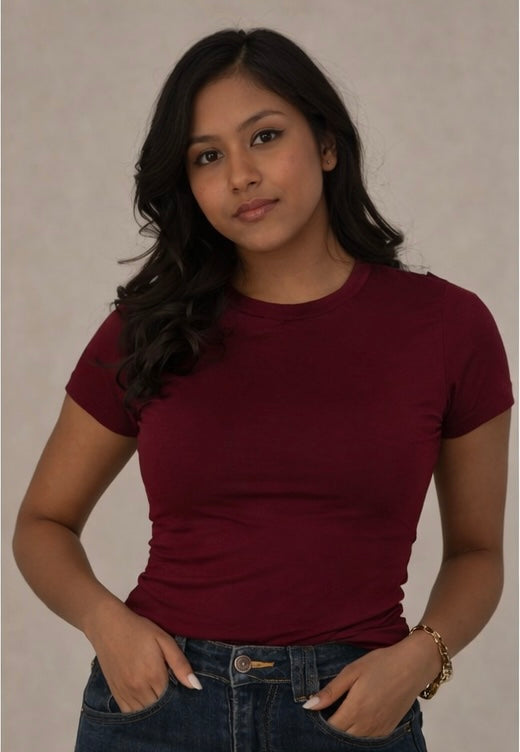 Burgundy Fitted short sleeve